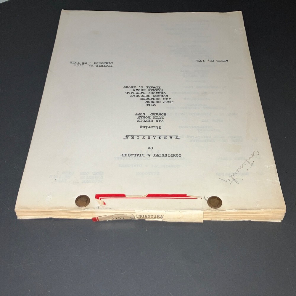 TANGANYIKA (4/22/54) Orig. UNIVERSAL FILES Continuity & Dialogue Script + COA!