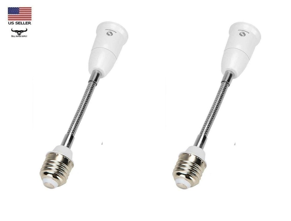 2 pack 8" Flexible Light Bulb Lamp Socket Adapter Extender 360° Adjustable E27