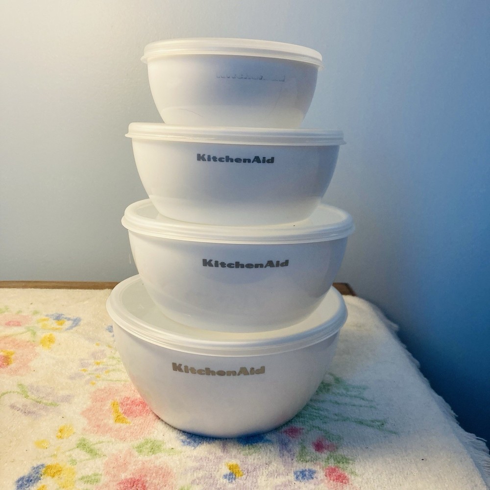 KitchenAid Set 4 Prep/Storage Bowls  White 1~2~3~4 Cup Bowls. EUC