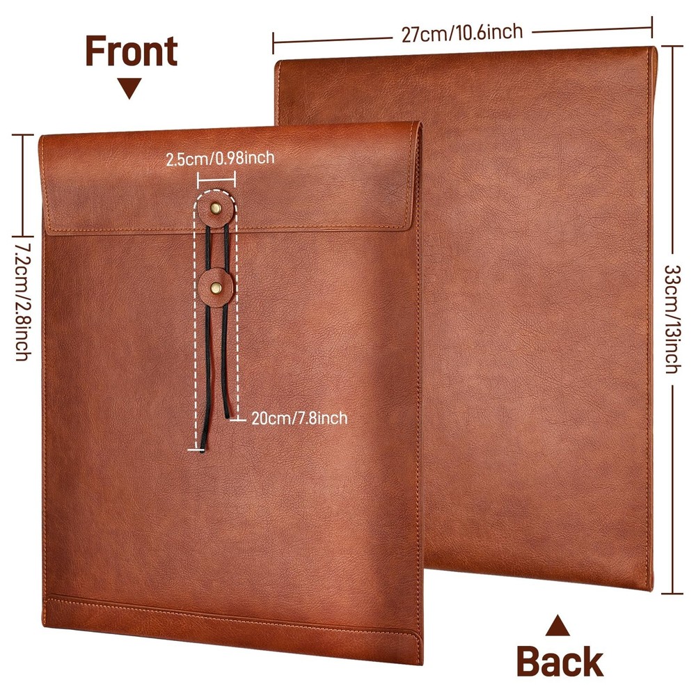 Brown PU Leather File Folder for Documents,Important Document Folder with Str...