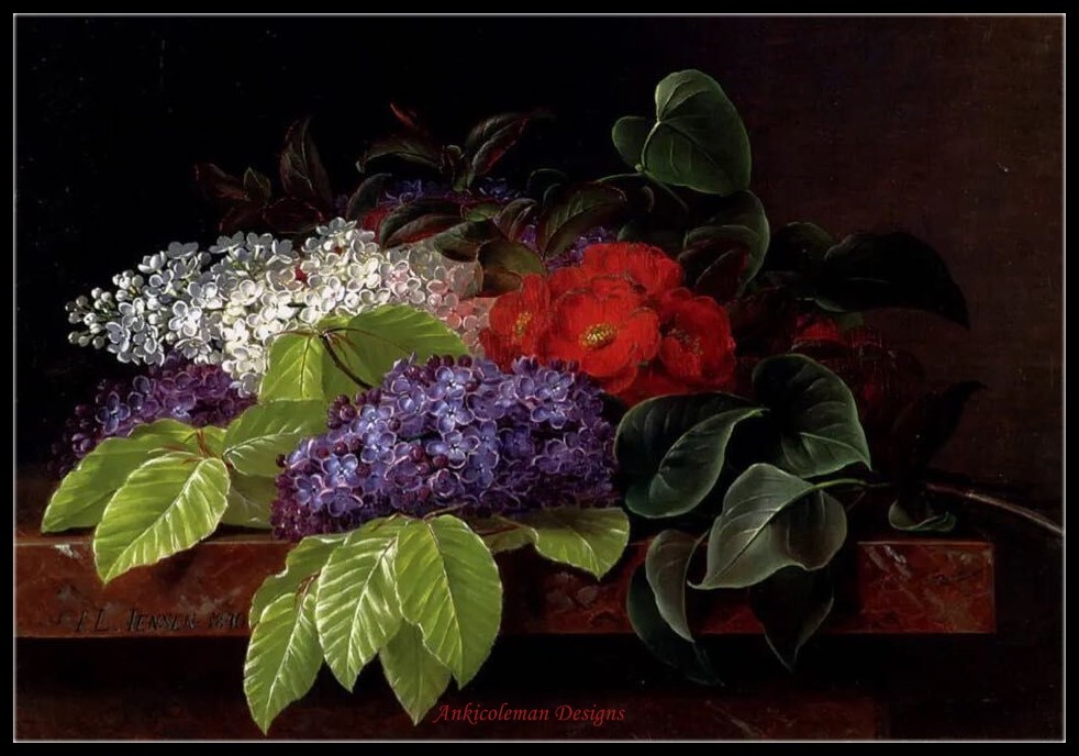 Chart Needlework Crafts - Counted Cross Stitch Patterns - Lilac on the Table