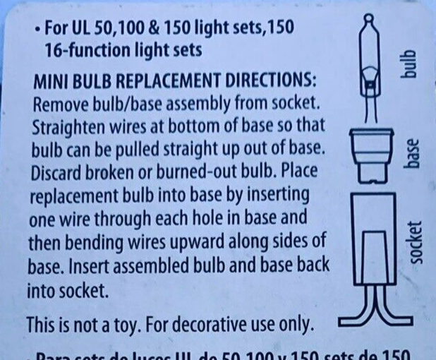 2.5 volt Christmas Light Bulbs Clear Mini 10 pack for 50 100 150 strings T5