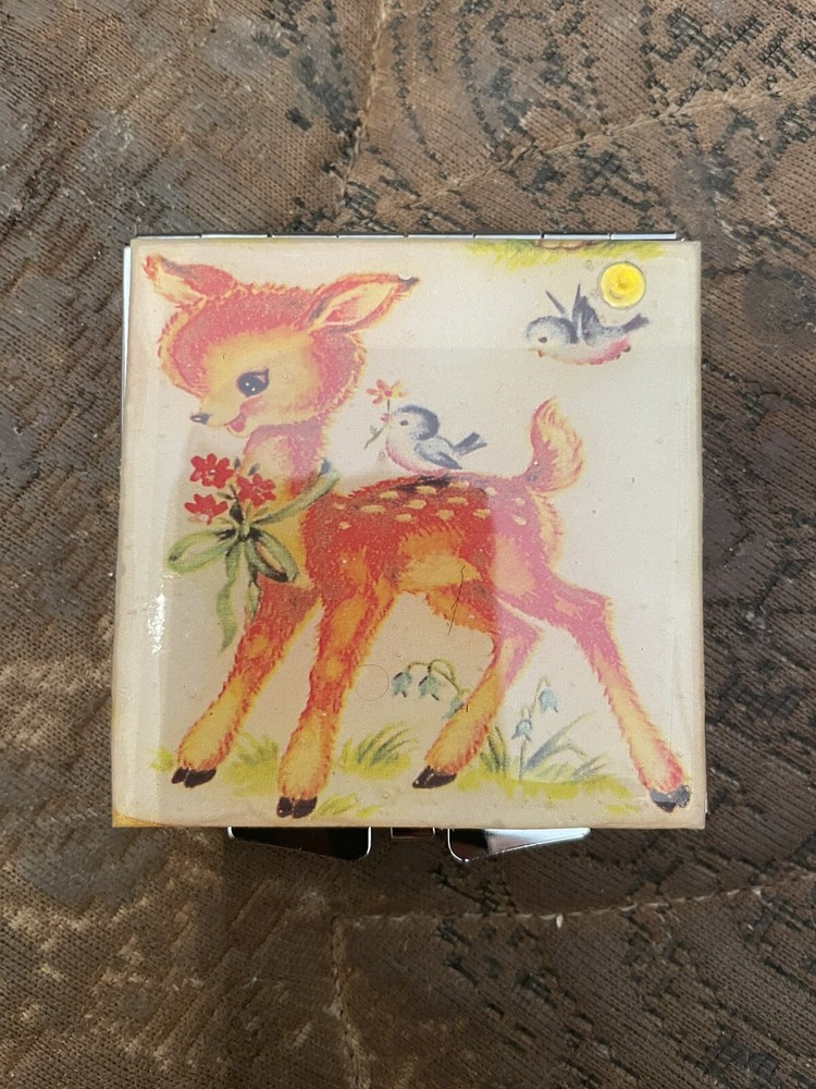Retro Darling Doe Square Silver Mirror Compact