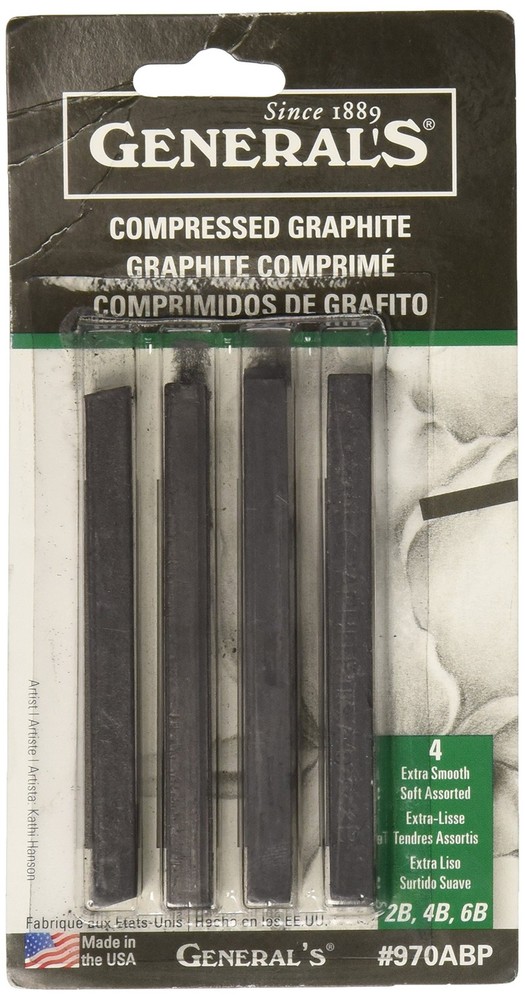 Compressed Graphite Sticks 4/Pkg, Black - 2B, 4B & 6B