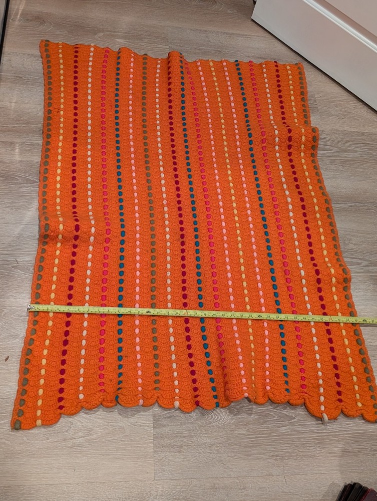 Orange Stripes Crocheted Throw Blanket 48" x 36"