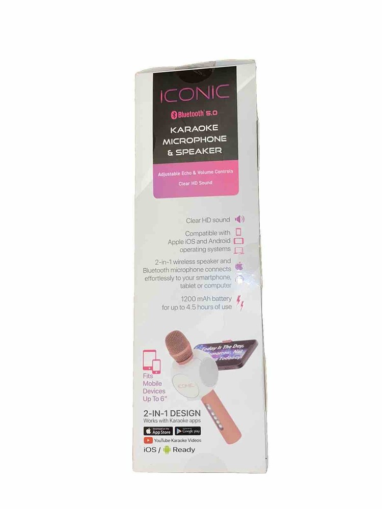 Iconic Karaoke Microphone Wireless Bluetooth NIB Phone Holder Adjustable