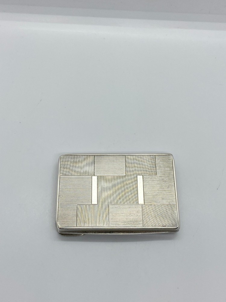 Antique835Silver Card/Cigarette Case Engine-Turned Art Deco Gold-Washed Interior