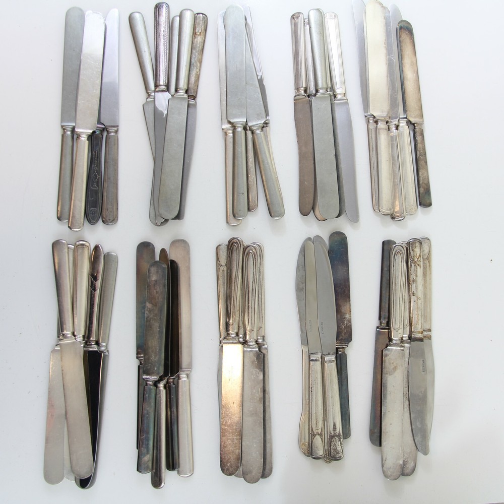50x SOLID HANDLE KNIVES FLATWARE SILVERPLATE LOT VINTAGE CRAFT REUSE REPURPOSE