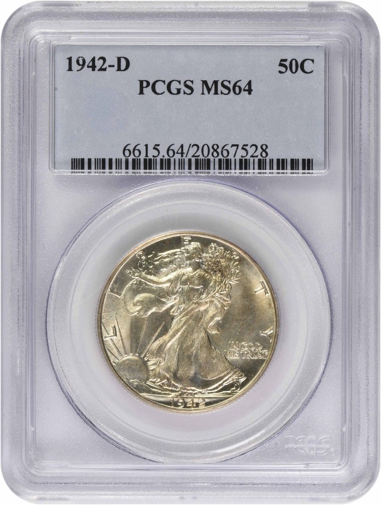 1942-D Walking Liberty Silver Half Dollar MS64 PCGS