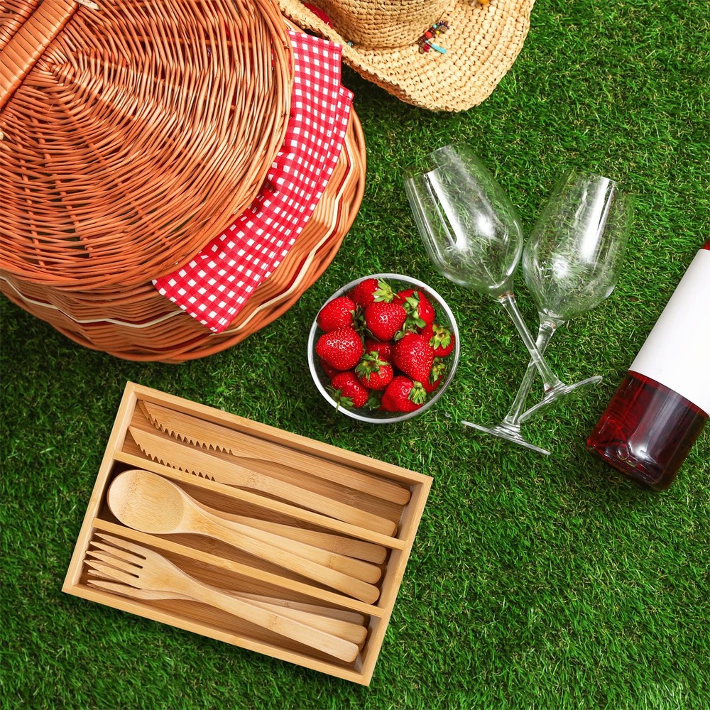 12-Piece Reusable Bamboo Flatware Set with Portable Storage Case, Dishwasher ...