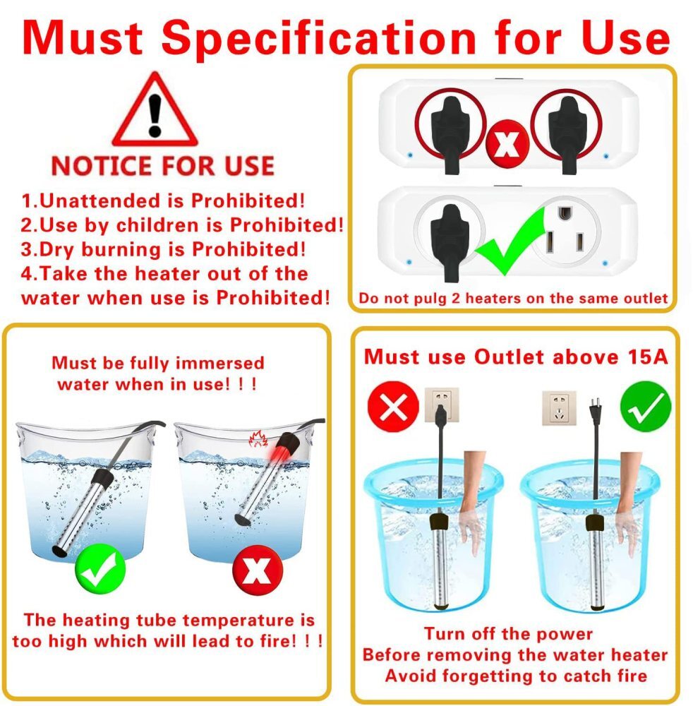 1500W Immersion Water Heater Anti-Scalding Bucket Heater with Digital LCD Thermo
