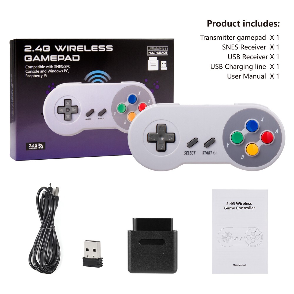 For 2.4G Wireless Super Nintendo SNES System Gamepad Replacement Controller Pad