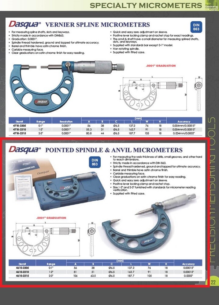 DASQUA 2-3" POINT MICROMETER (4610-2315)