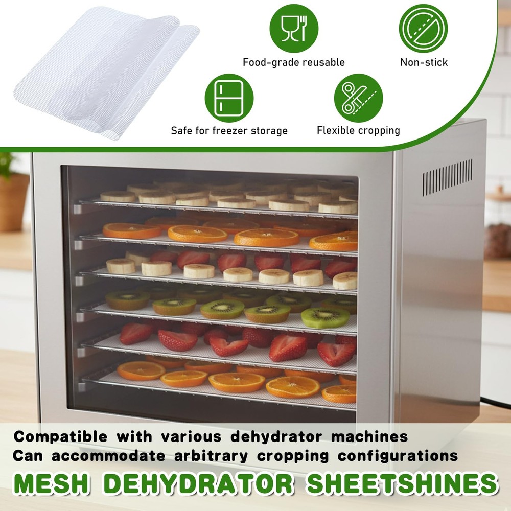 4 PCS Dehydrator Trays, 4 PCS Mesh Silicone Dehydrator Sheets Reusable Dehydr...