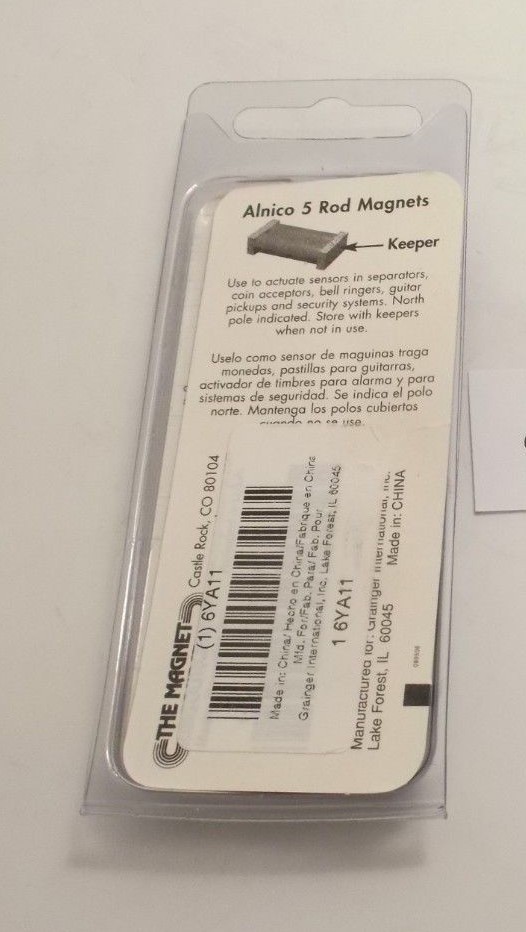 Magnet Source / Grainger Alnico 5 Rod Magnet 0.1 lb. Pull - 1" L - 3/10" D (2pc)