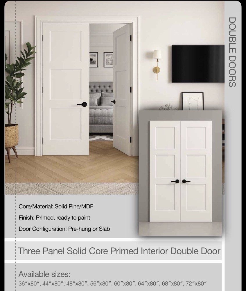 Shaker Style Solid Core Interior Door One Panel (6.8ft)