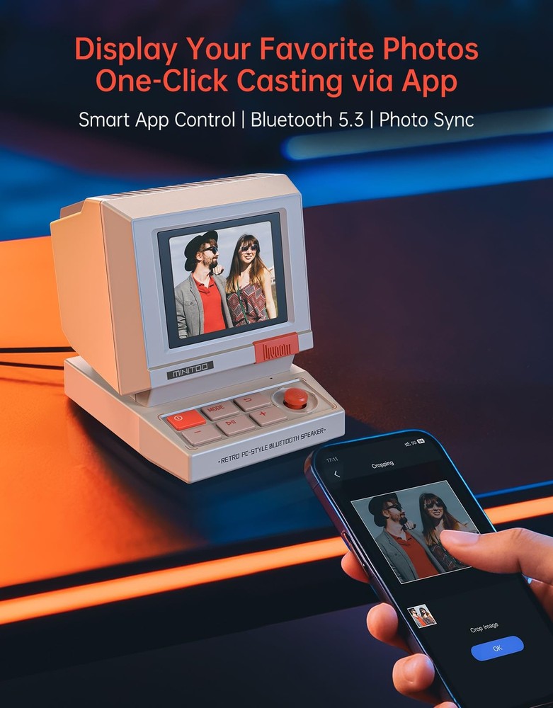 Divoom MiniToo Retro PC-Style Computer Speaker, Smart Pixel Screen with Beige