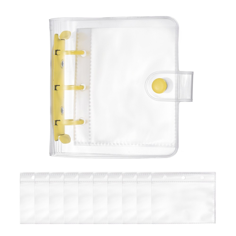 A8 Mini 3-Ring Binder Cover, Clear PP Notebook Binder with Inner Pockets, Yellow