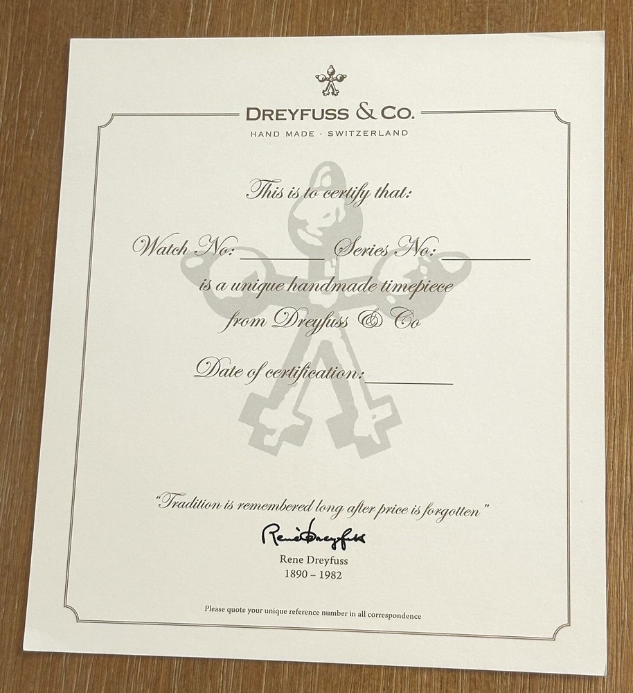 New! Authentic DREYFUSS & CO Signed Blank Certificate