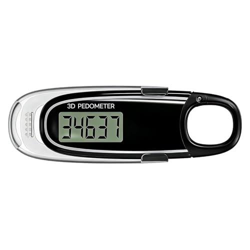 3D Pedometer, Digital Step Counter with LCD Display, Black and Silver black