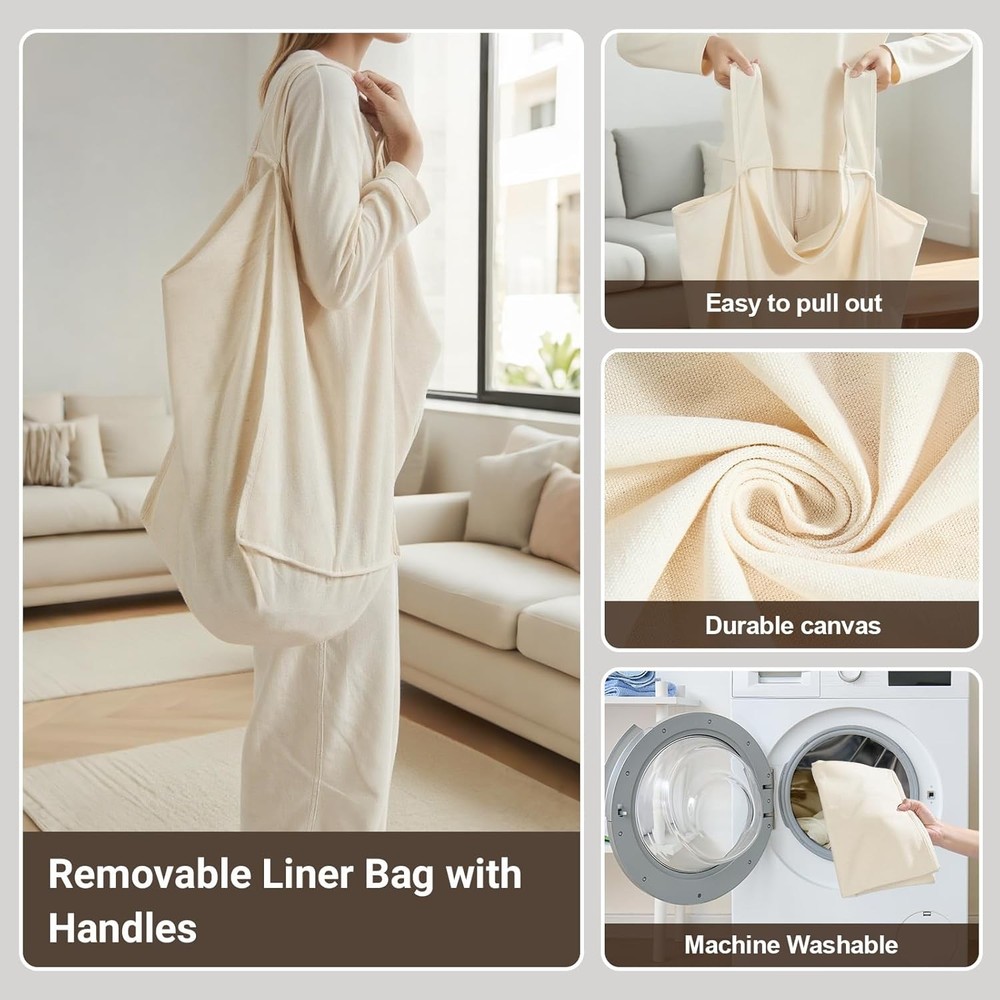 Laundry Hamper 3 Section 120L Rolling Laundry Sorter W/ Removable Liner Bag