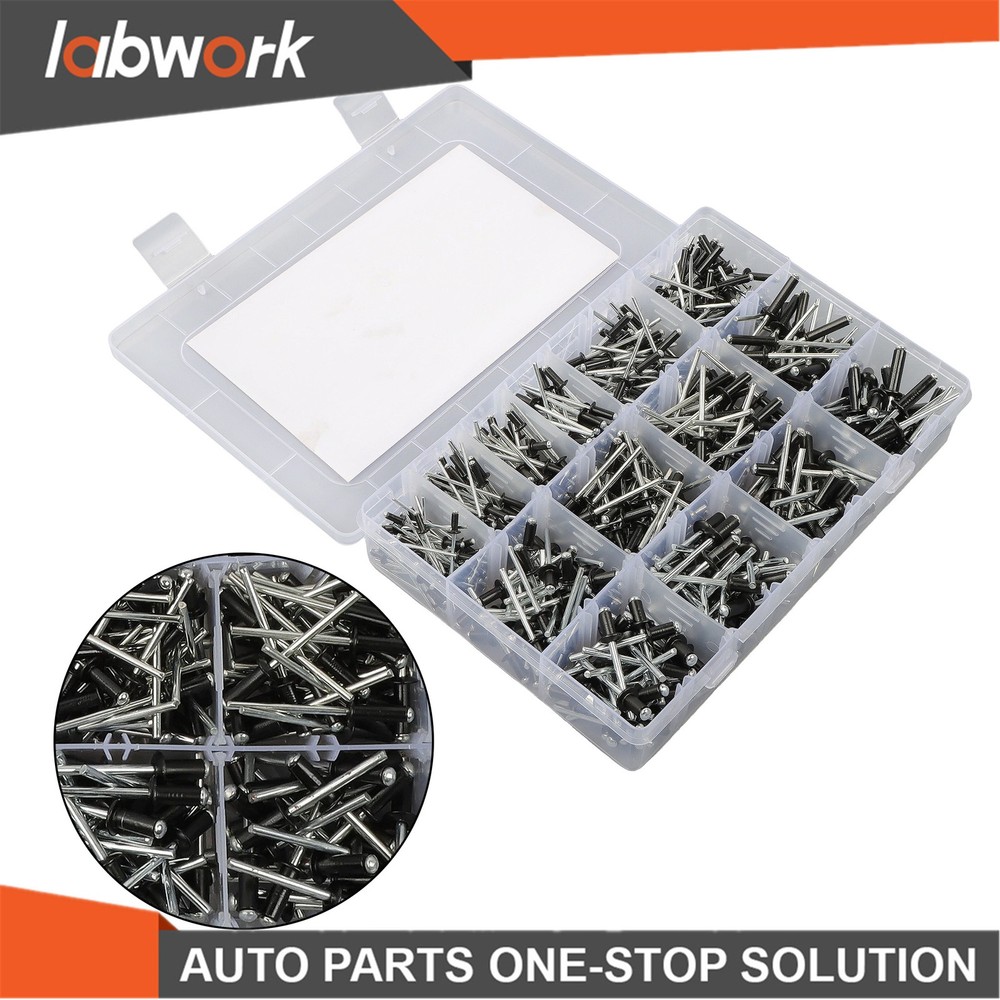 Labwork 500pcs Black Rivets Assortment Kit with 14 SAE Sizes (3/32"-3/16")
