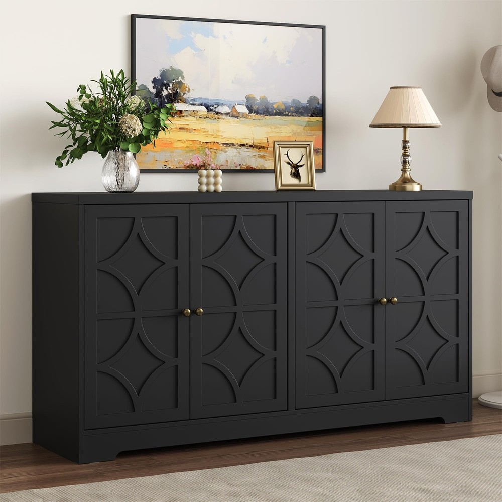 Sideboard Buffet Cabinet, 56" Modern Credenza with 4 Doors and Adjustable She...