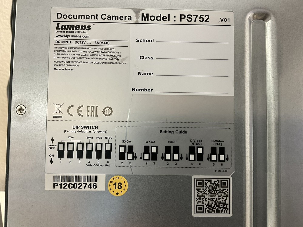 Lumens PS752 Document Camera /no Power Adapter/ JUA418