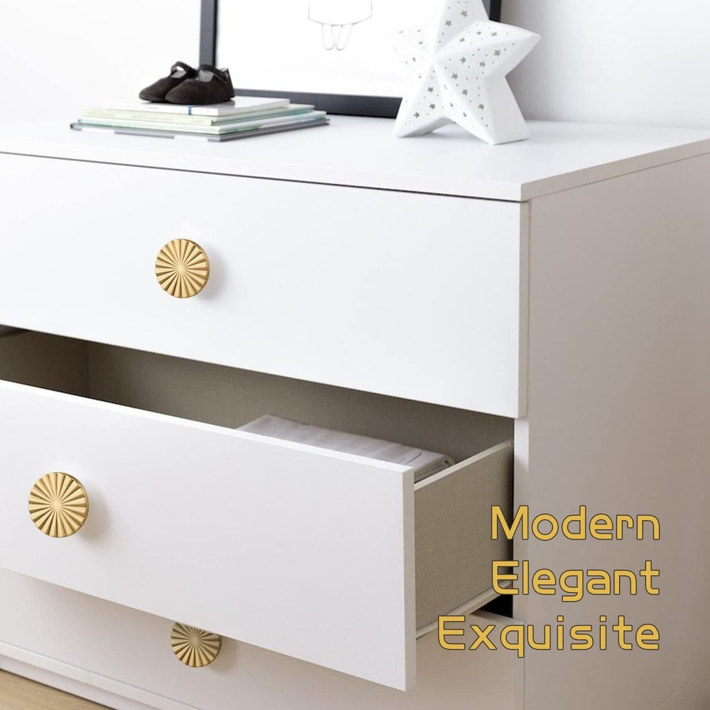 Solid Brass Cabinet Knobs 5 Pack – Brushed Gold Drawer Pulls for Kitchen,