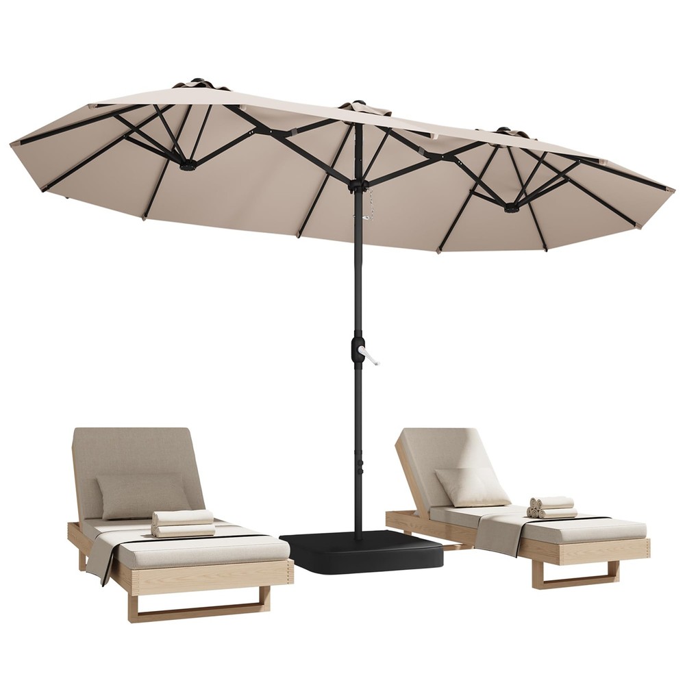 DomeShade 15ft Patio Umbrella with Base,Large Extra Large x 9ft, Beige