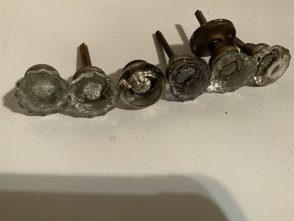6 Different Clear Crystal Glass Door Knobs Old