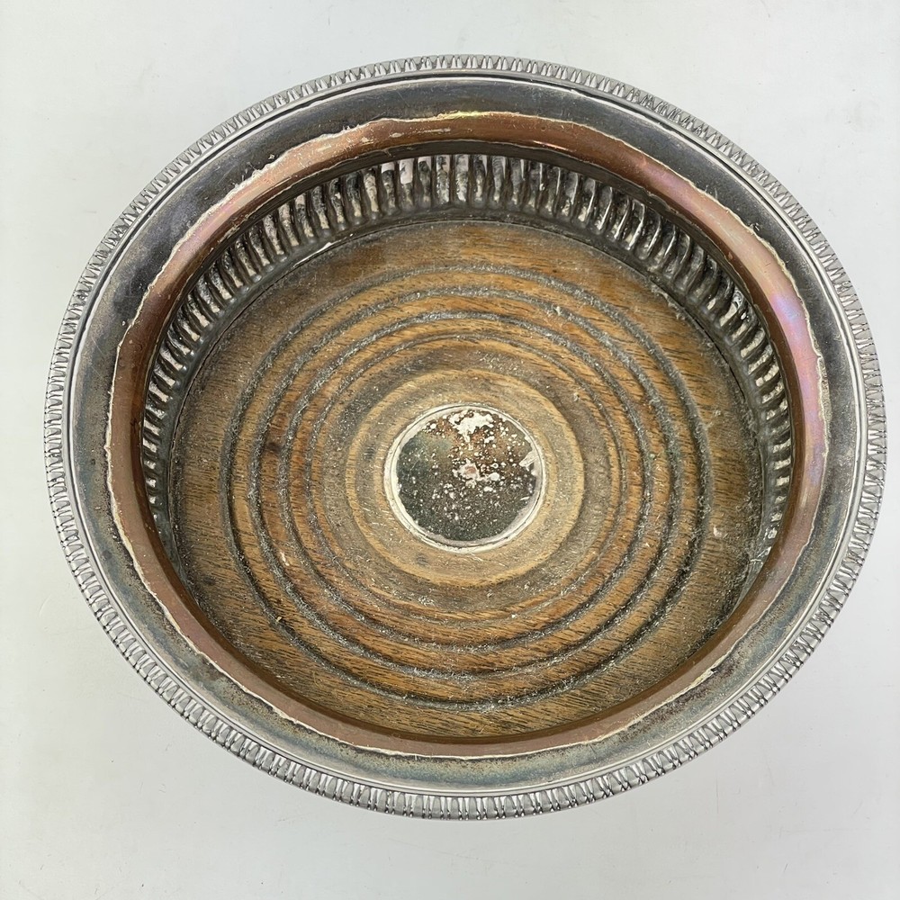 Antique Silver Plated & Oak Bottle Coaster 14.5cm