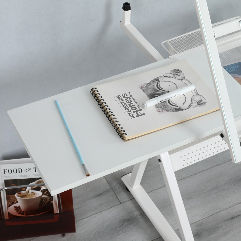 Adjustable Tempered Glass Drafting Table with Chair - Drawing Art Desk