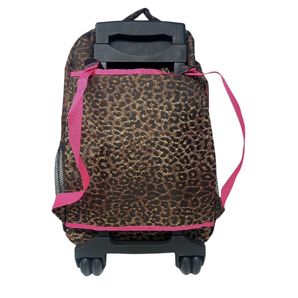 Rolling Backpack Rockland Double Handle Pink Leopard 17-Inch