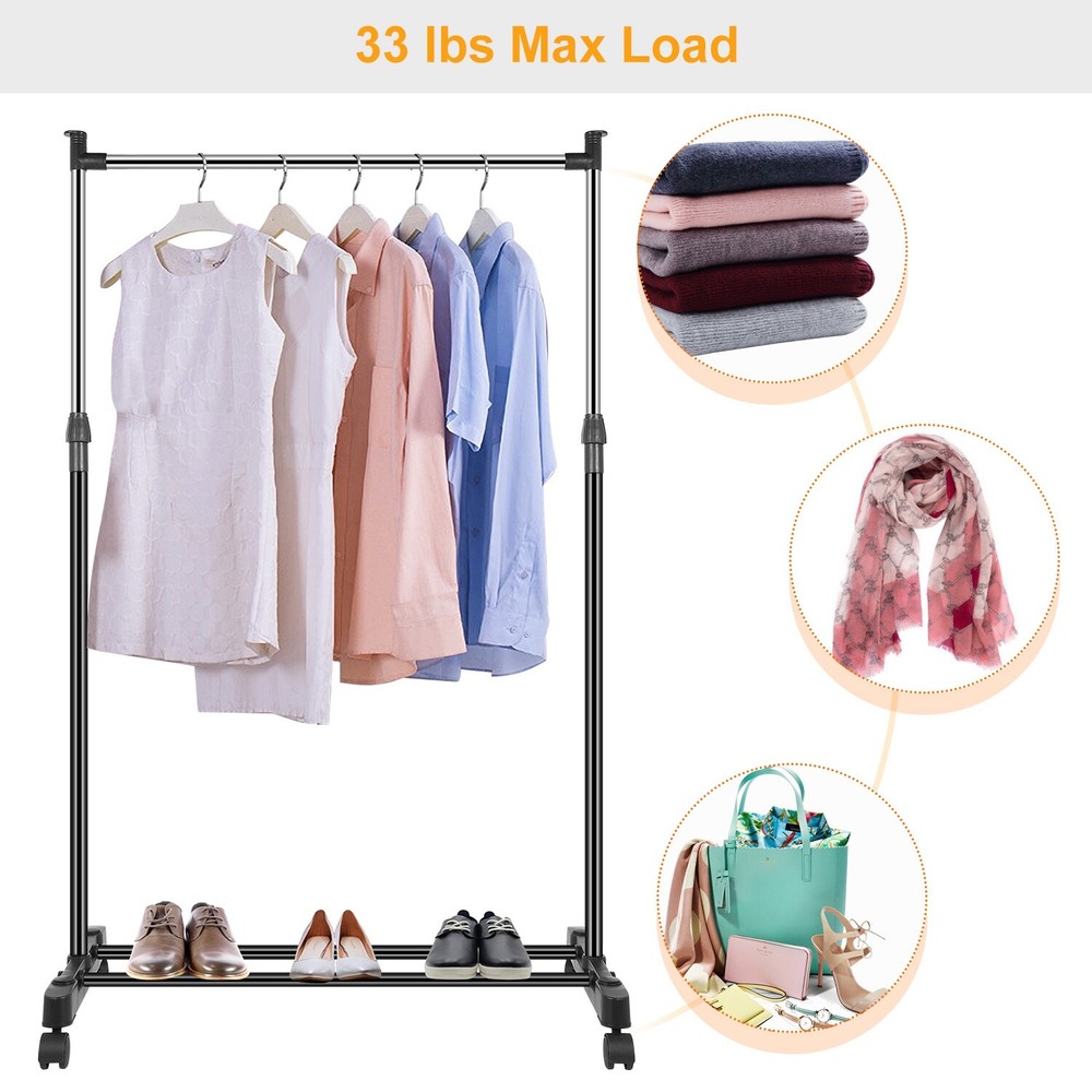 Single/Double Adjustable Clothes Hanger Rolling Garment Rack Duty Rail Organizer