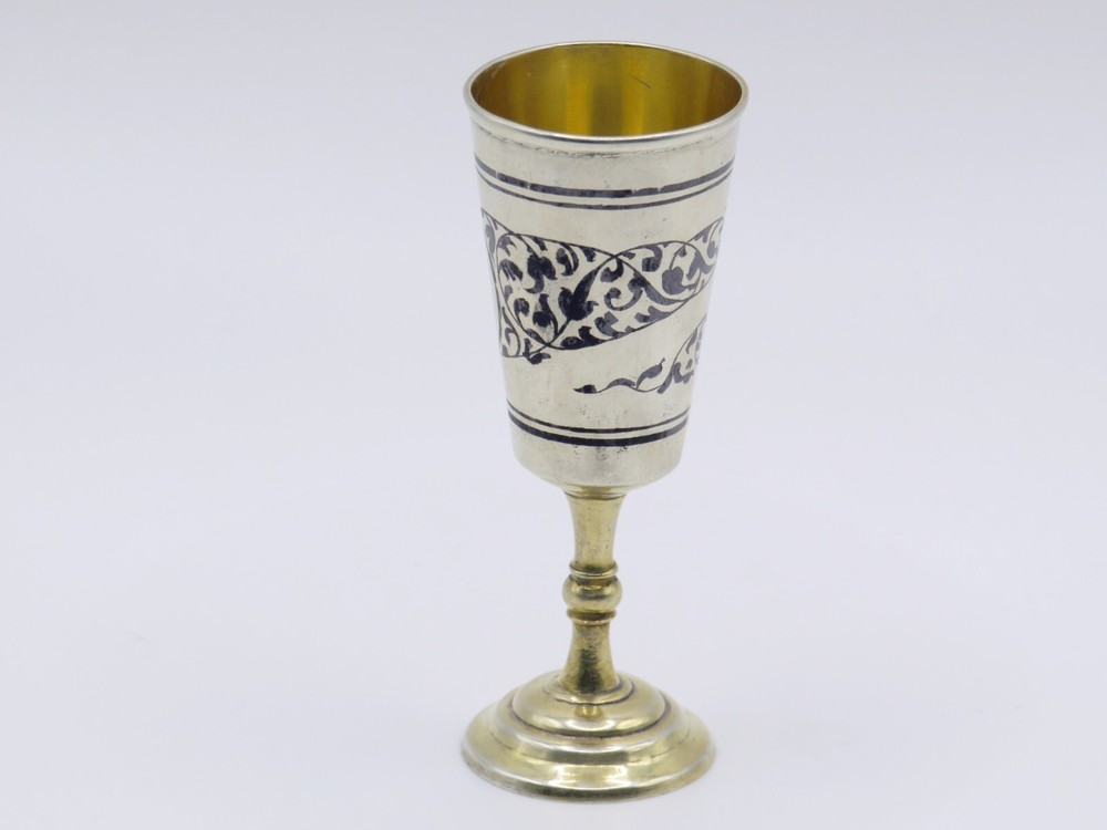 Antique Solid Silver Niello And Gilt Soviet Era Russian Kiddush Cup Hallmarked