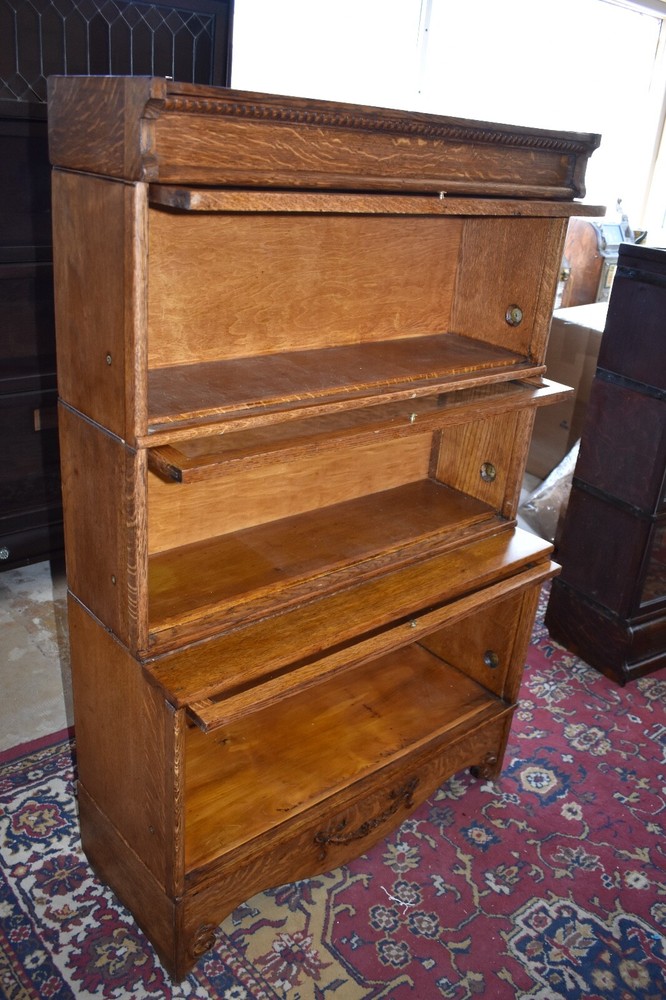 Antique 3 Stack Step Back Tiger Stripe Oak Barrister Lawyer's Bookcase