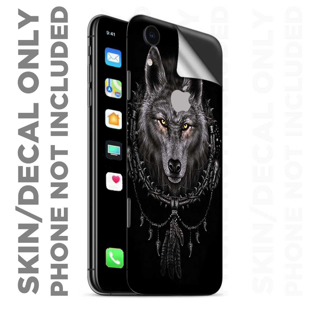 Skins Decal Wrap for Apple iPhone XR - Wolf dreamcatcher back white