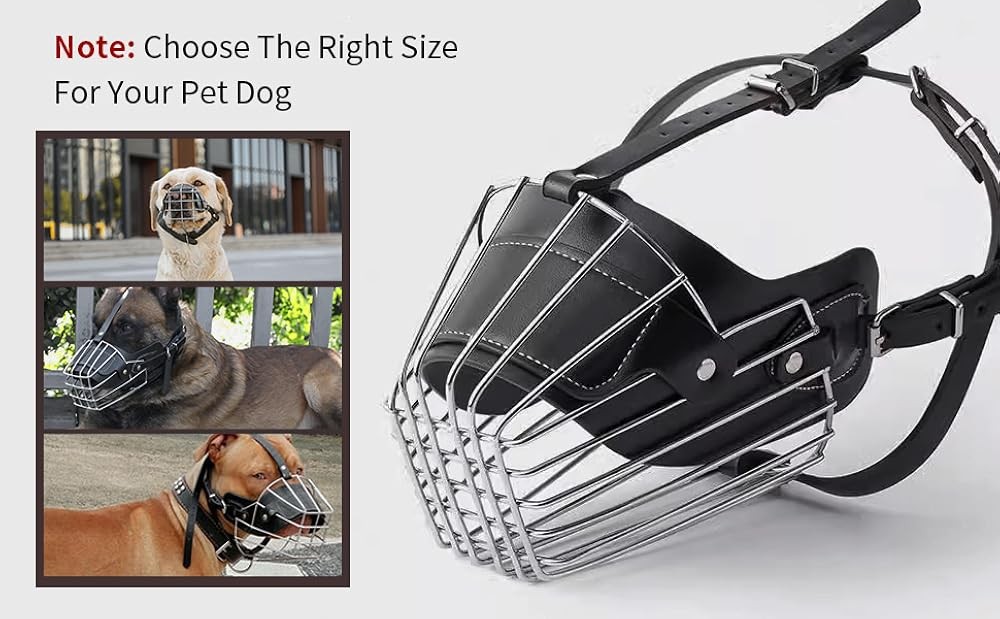 Dog Muzzle- Adjustable Durable Metal Basket, Leather Muzzle, Dog Muzzle