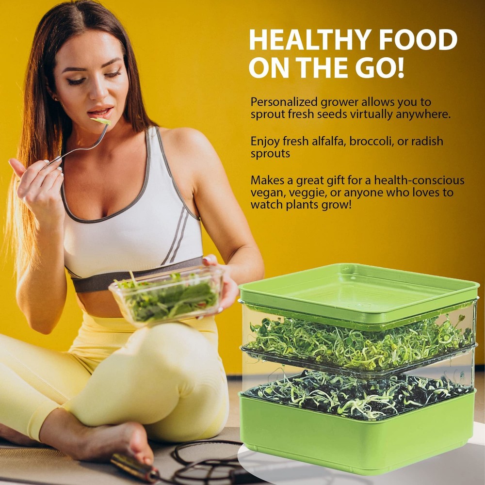 Seed Sprouter Kit: Two-Tier Stackable Tray for Microgreens & Bean Sprouts