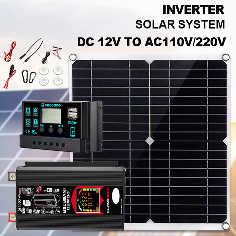 6000W Solar Panel Set Solar Power Inverter Generator 100A Home 110V Grid System