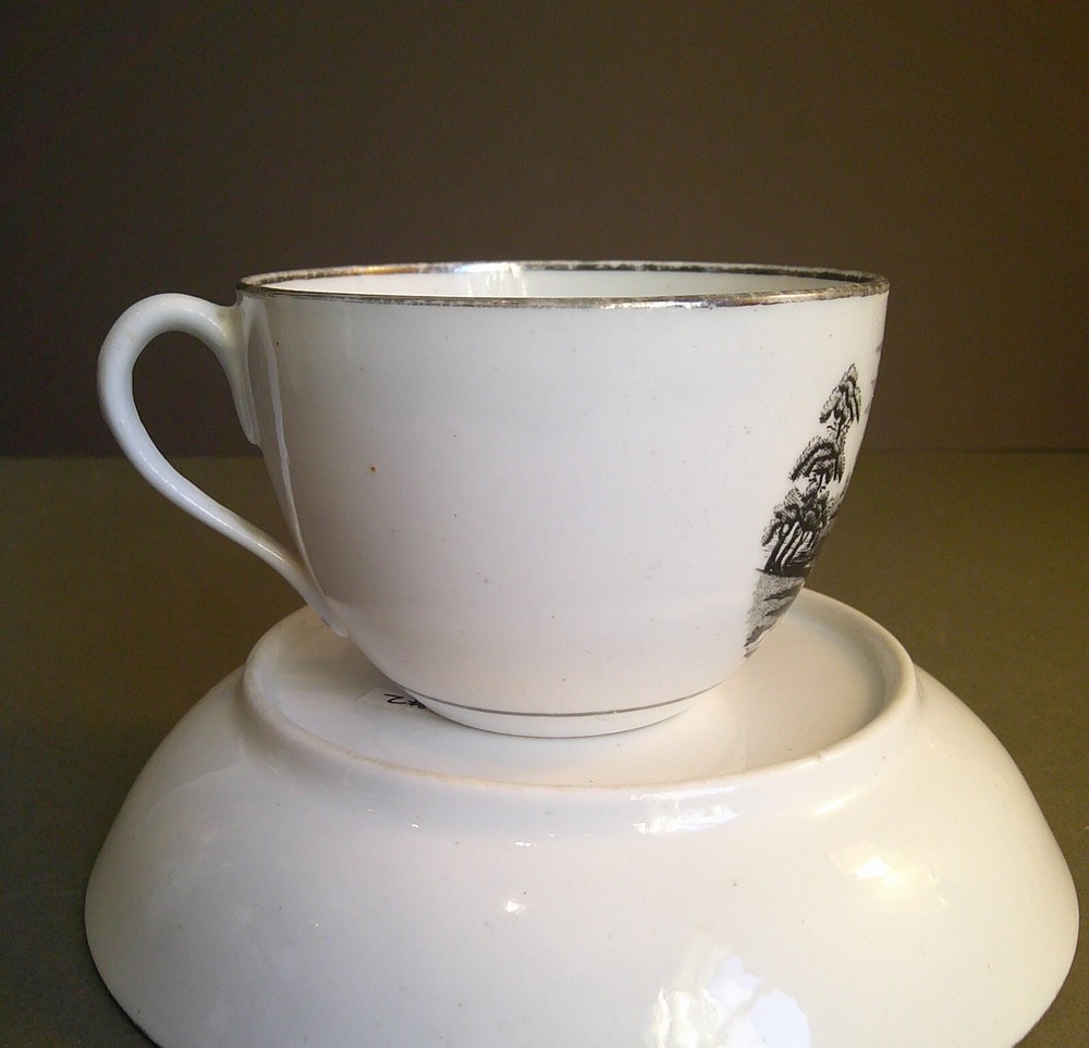 Antique Bat Print Cups and Saucers X 2 . Ref 2bp