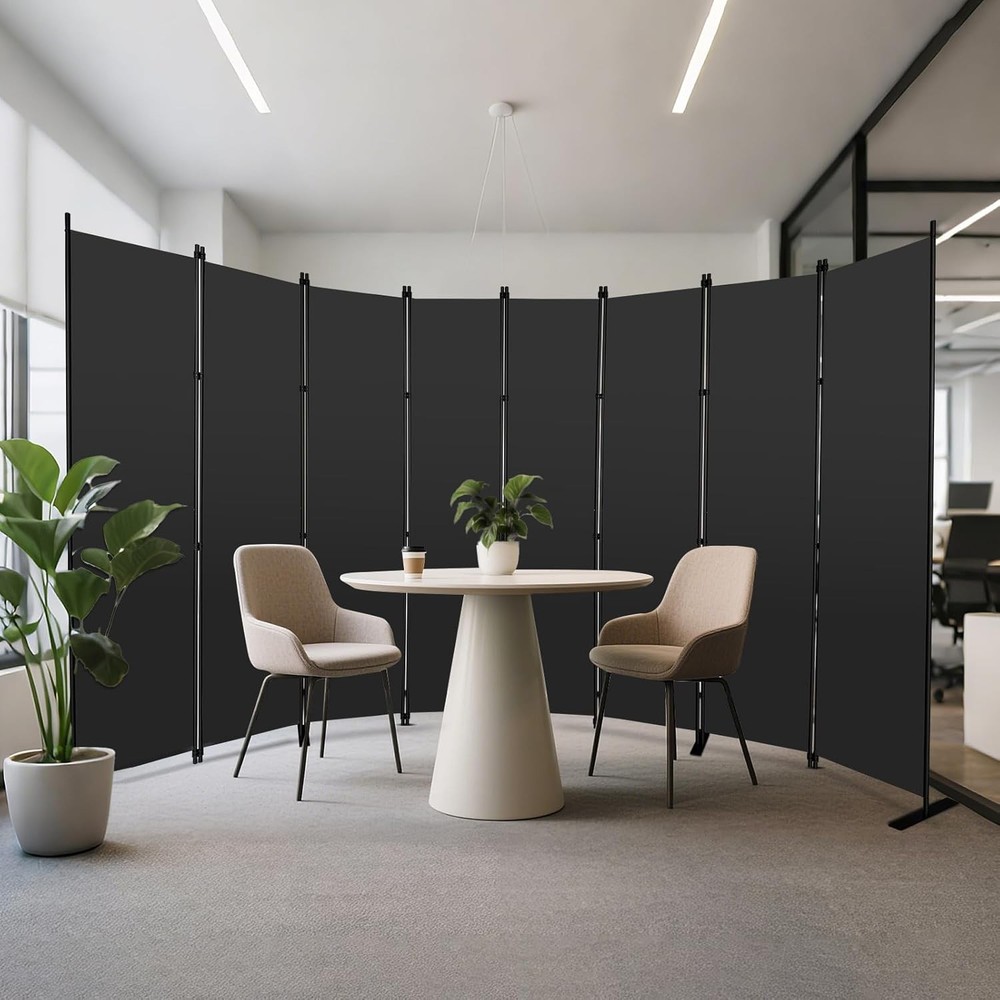 MAYOLIAH 8-Panel Black Room Divider 6ft Tall Folding Privacy Screen Portable