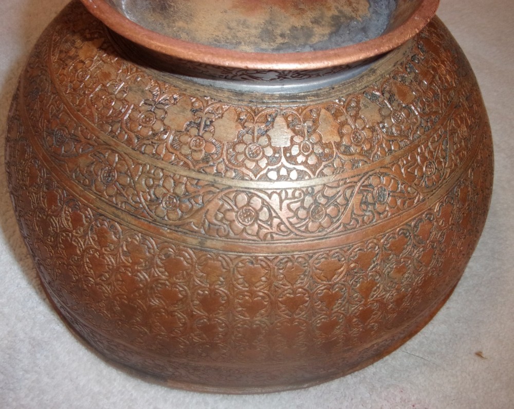 VINTAGE COPPER ENGRAVED BOWL WITH ½ BASE