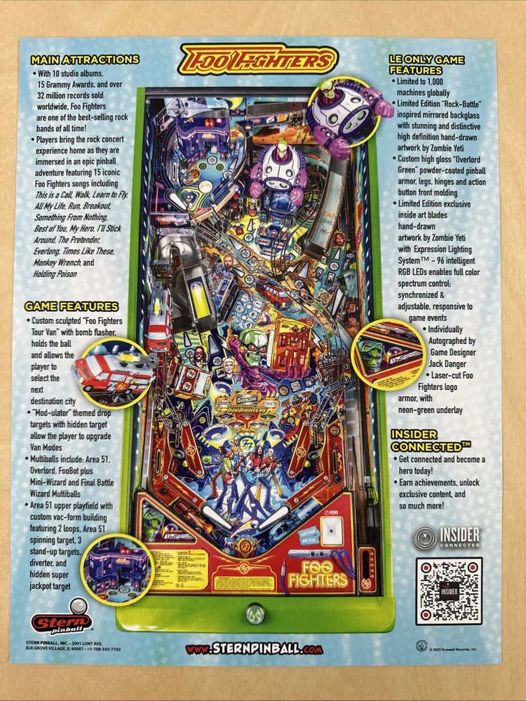 Stern Foo Fighters LE Pinball Flyer