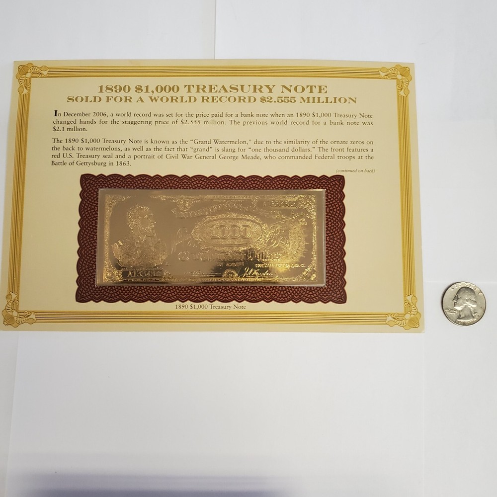 1890 $1000 TREASURY NOTE GOLD PLATED COPY