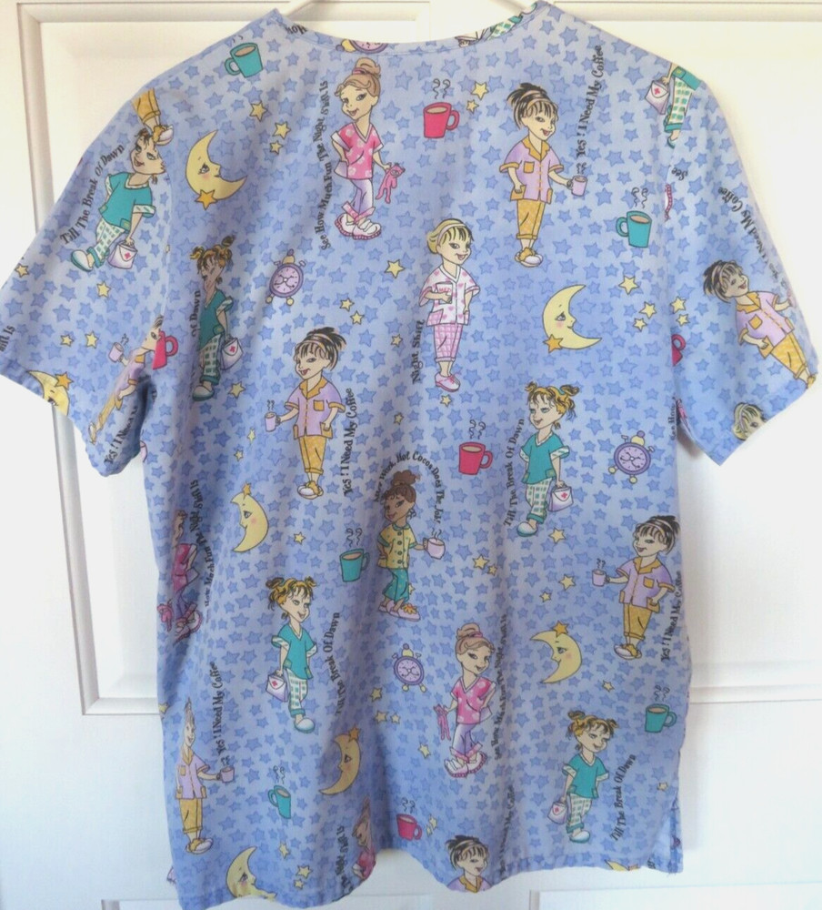 Medical Scrub Top Womens Simply Basic Size Medium S/S Snap Front Night Shift
