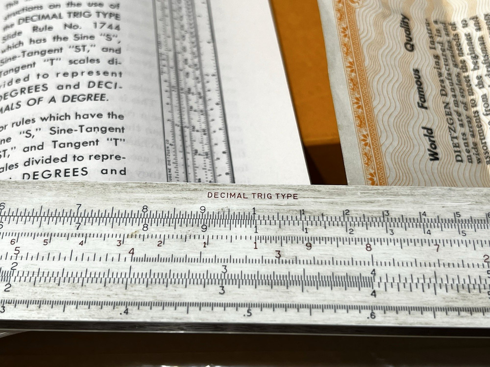 Dietzgen Slide Rule Polymath Multiplex Decimal Trig Type 1744 Case Box Manual