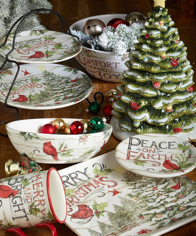 Evergreen Christmas Rectangular Platter 16".,