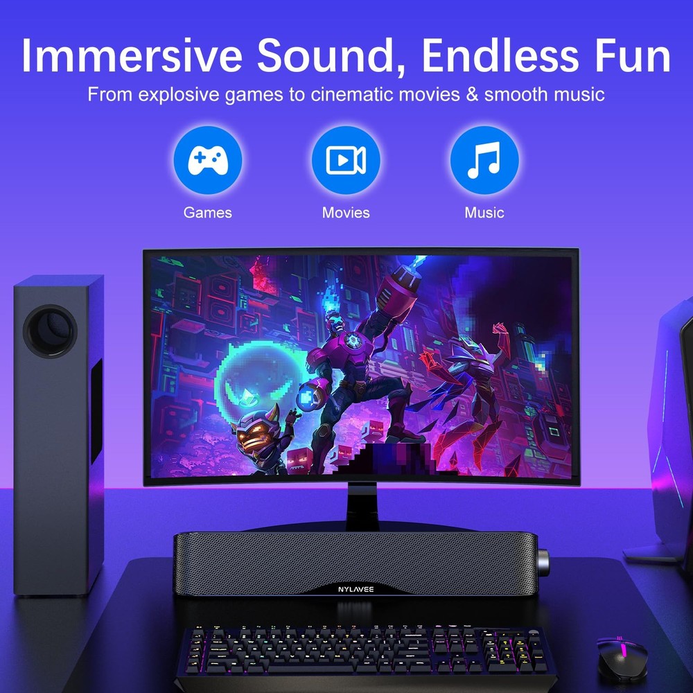 Nylavee Computer Speakers with Subwoofer, 2.1 PC System Black